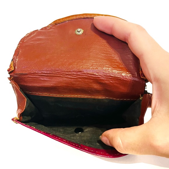 Vintage 1993 MTC India Hand Painted Leather Wallet Multicolour Coin Purse Red - Picture 9 of 16